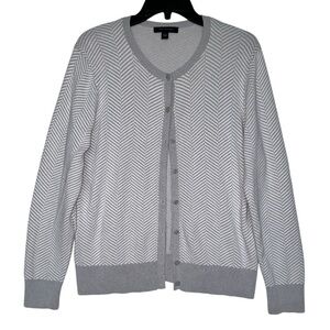 Ann Taylor Womens. Gray white. Chevron. Button Up. Cardigan Sweater.